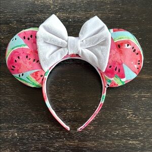 Watermelon Print Ears with White Bow